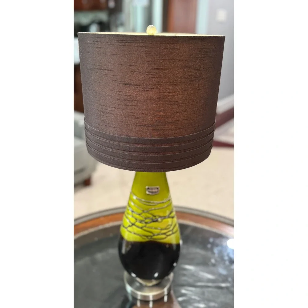Dale Tiffany Favrile Hand Blown Art Glass Table Lamp Olive Green Amber Brown 24